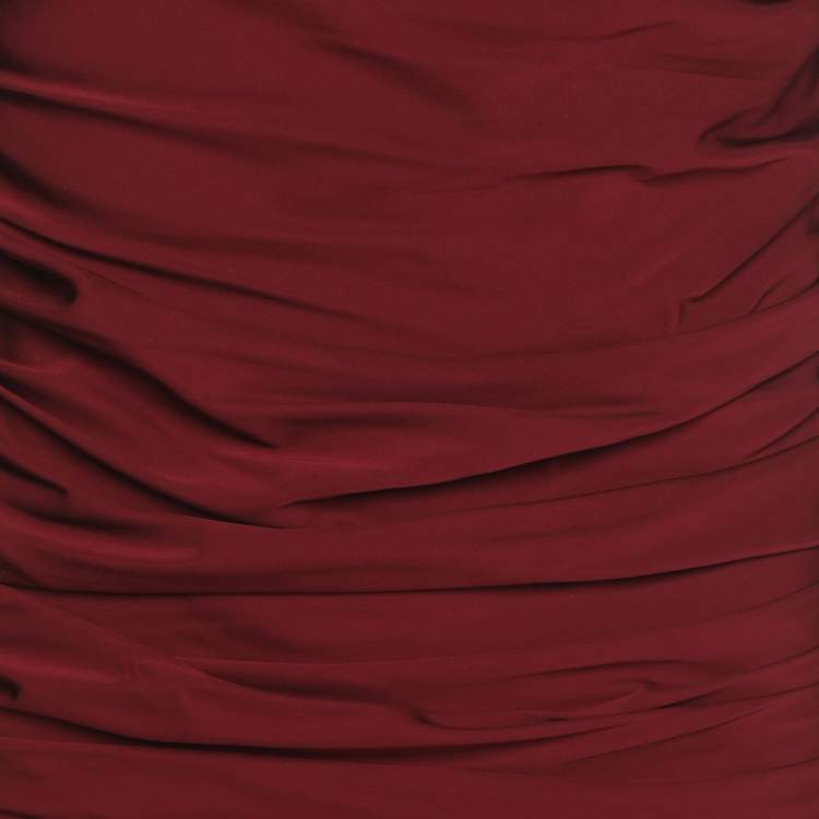Pre Owned Stella McCartney Burgundy Ruched Satin Midi Skirt M
