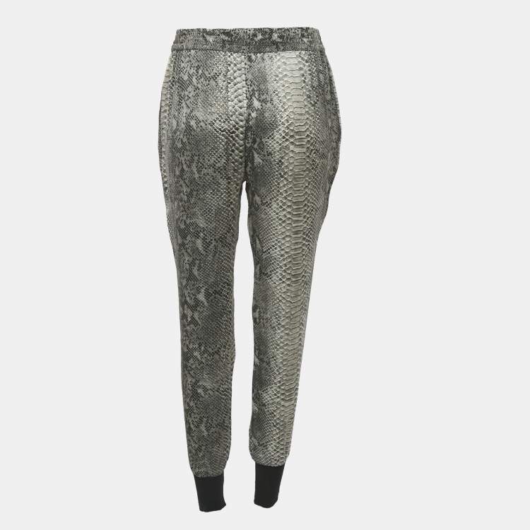 Pre Owned Stella McCartney Grey Snakeskin Print Silk Joggers M