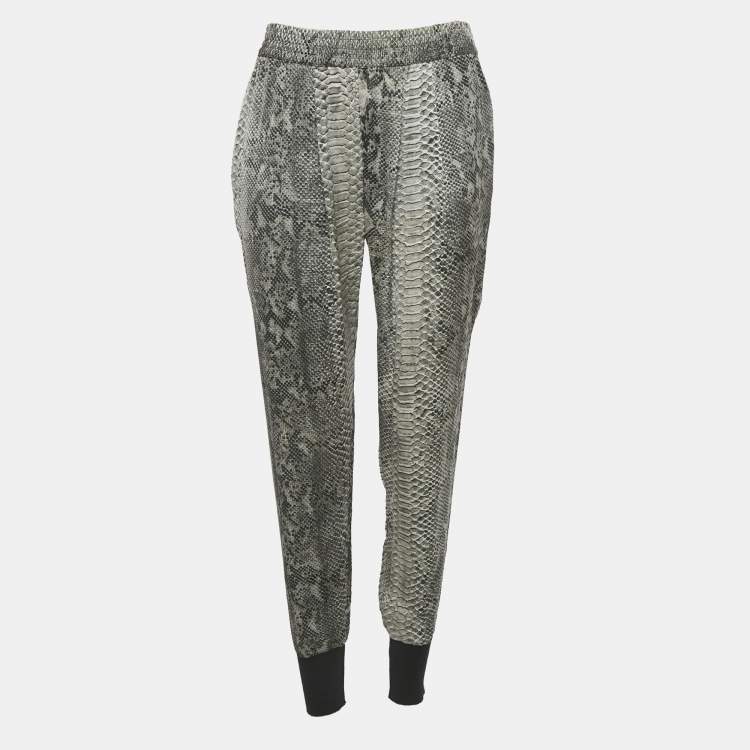 Pre Owned Stella McCartney Grey Snakeskin Print Silk Joggers M