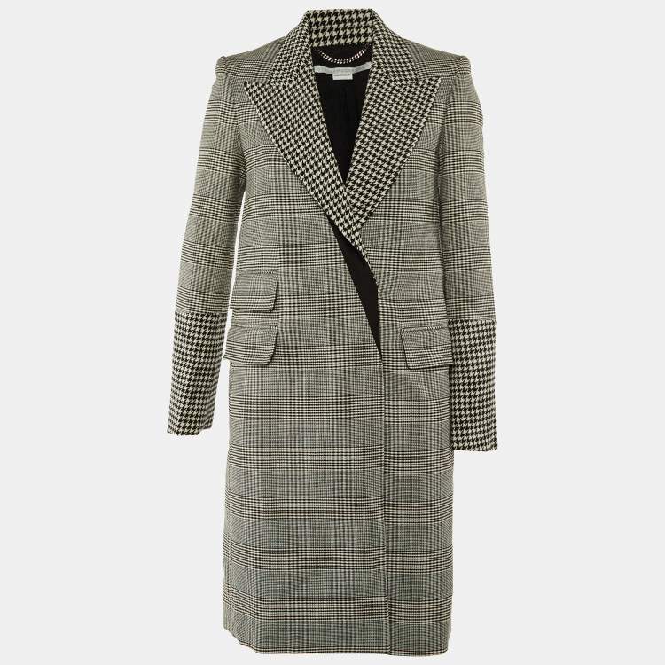 Pre Owned Stella McCartney Monochrome Houndstooth Wool Double Breasted Coat S