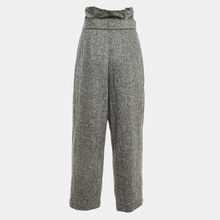 Pre Owned Stella McCartney Grey Wool Paper Bag Waist Belted Trousers M