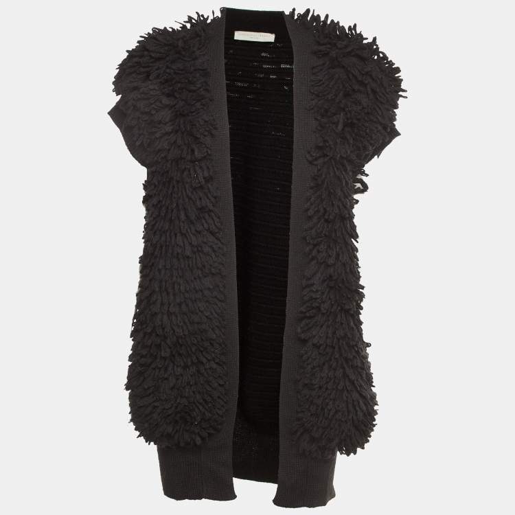 Pre Owned Stella McCartney Black Wool Fringed Sleeveless Cardigan M
