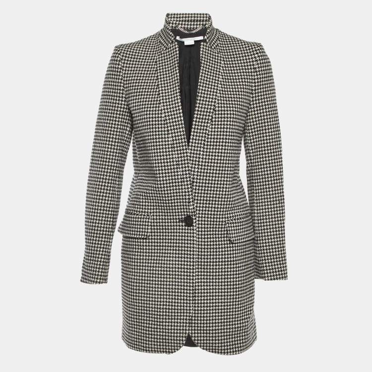 Pre Owned Stella McCartney Monocrome Houndstooth Pattern Wool Mid Length Coat M