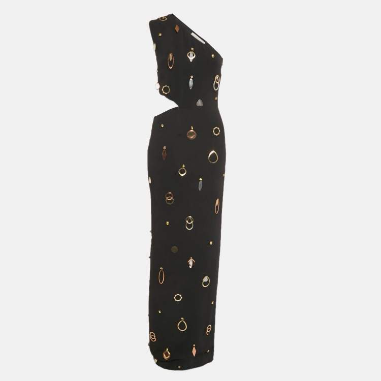 Pre Owned Stella McCartney Black Embellished Crepe One-Shoulder Cut-Out Dress S
