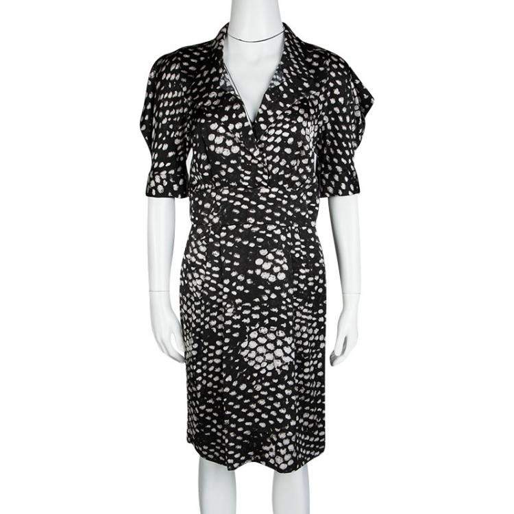 Pre Owned Stella McCartney Monochrome Printed Silk Short Sleeve Dress S