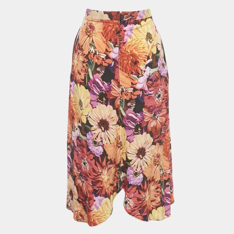 Pre Owned Stella McCartney Multicolor Floral Print Silk Wrap Style Midi Skirt S