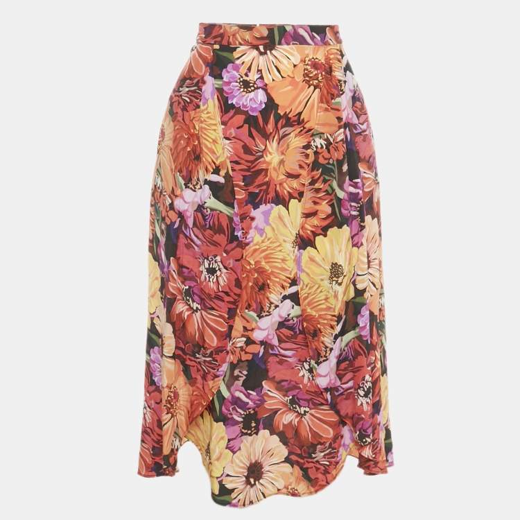 Pre Owned Stella McCartney Multicolor Floral Print Silk Wrap Style Midi Skirt S