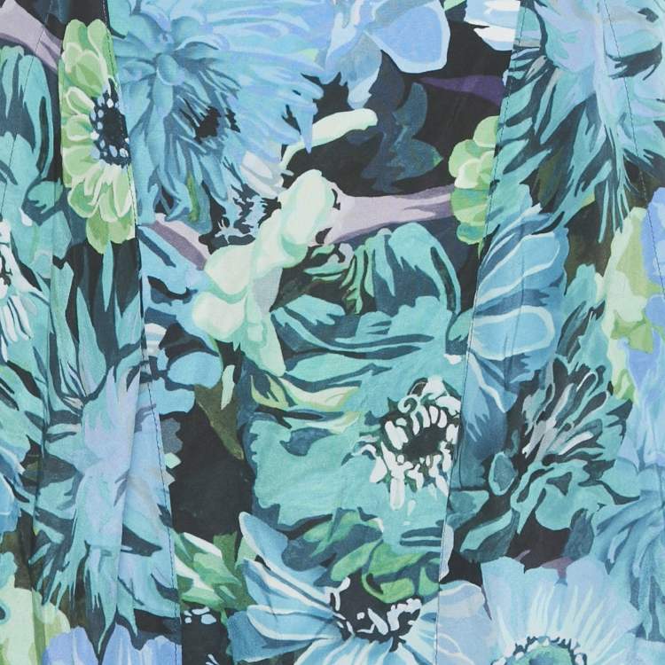 Pre Owned Stella McCartney Blue /Green Floral Print Silk Wrap Style Midi Skirt S 