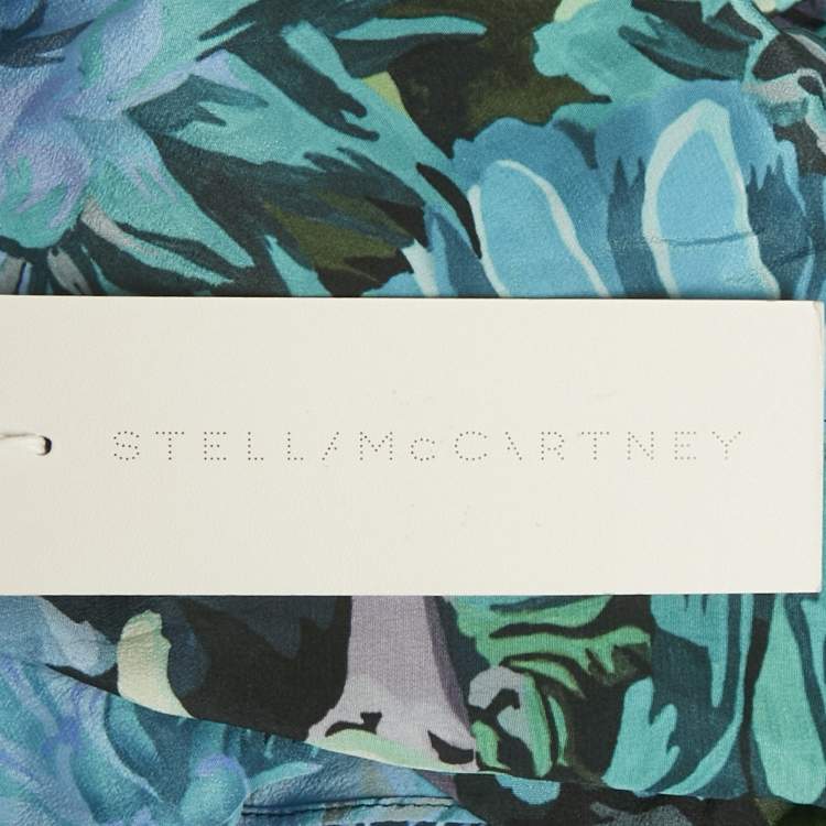 Pre Owned Stella McCartney Blue /Green Floral Print Silk Wrap Style Midi Skirt S 