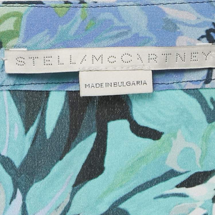 Pre Owned Stella McCartney Blue /Green Floral Print Silk Wrap Style Midi Skirt S 