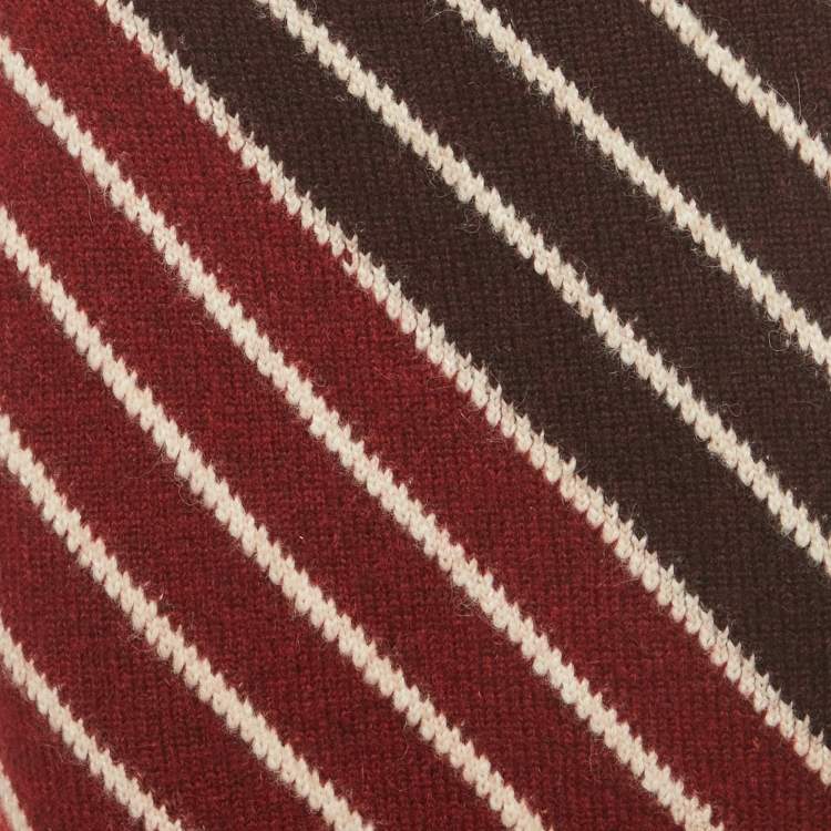 Pre Owned Stella McCartney Burgundy /Red Chevron Patterned Wool Blend Midi Skirt XS