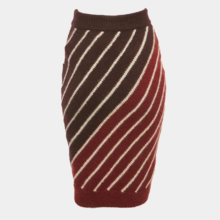 Pre Owned Stella McCartney Burgundy /Red Chevron Patterned Wool Blend Midi Skirt XS