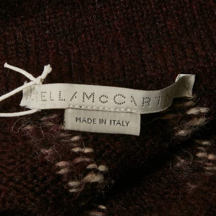 Pre Owned Stella McCartney Burgundy /Red Chevron Patterned Wool Blend Midi Skirt XS