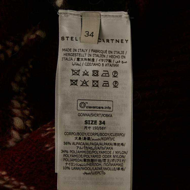 Pre Owned Stella McCartney Burgundy /Red Chevron Patterned Wool Blend Midi Skirt XS