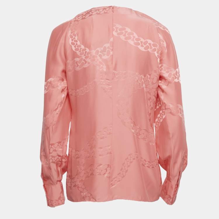 Pre Owned Stella McCartney Salmon Prink Jacquard Chain Silk Blouse S