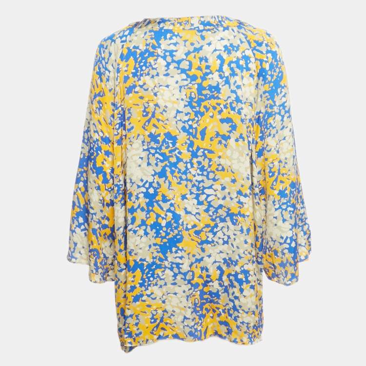 Pre Owned Stella McCartney Blue   Tops/Yellow Printed Crepe Tunic L