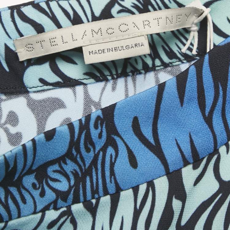 Pre Owned Stella McCartney Blue Printed Crepe de Chine Midi Skirt XS