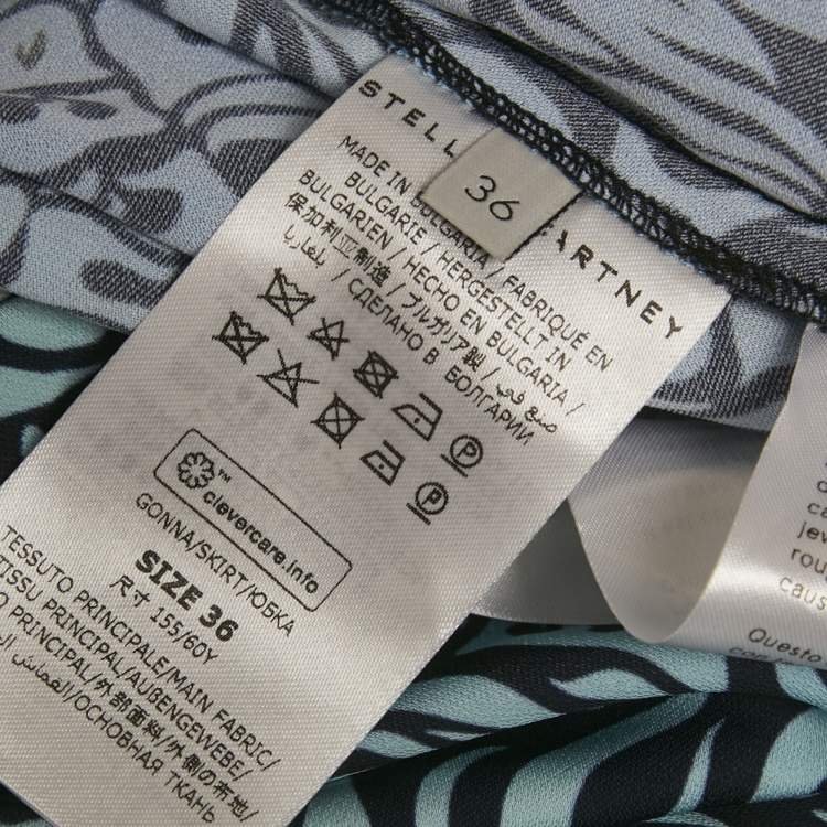 Pre Owned Stella McCartney Blue Printed Crepe de Chine Midi Skirt XS