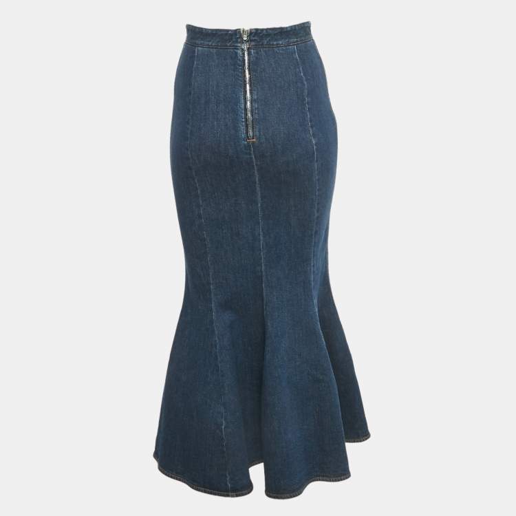 Pre Owned Stella McCartney Blue Denim Flared Maxi Skirt S