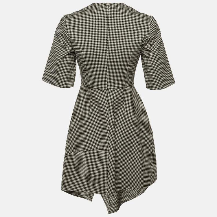 Pre Owned Stella McCartney Black/Cream Houndstooth Pattern Cotton Asymmetrical Dress S