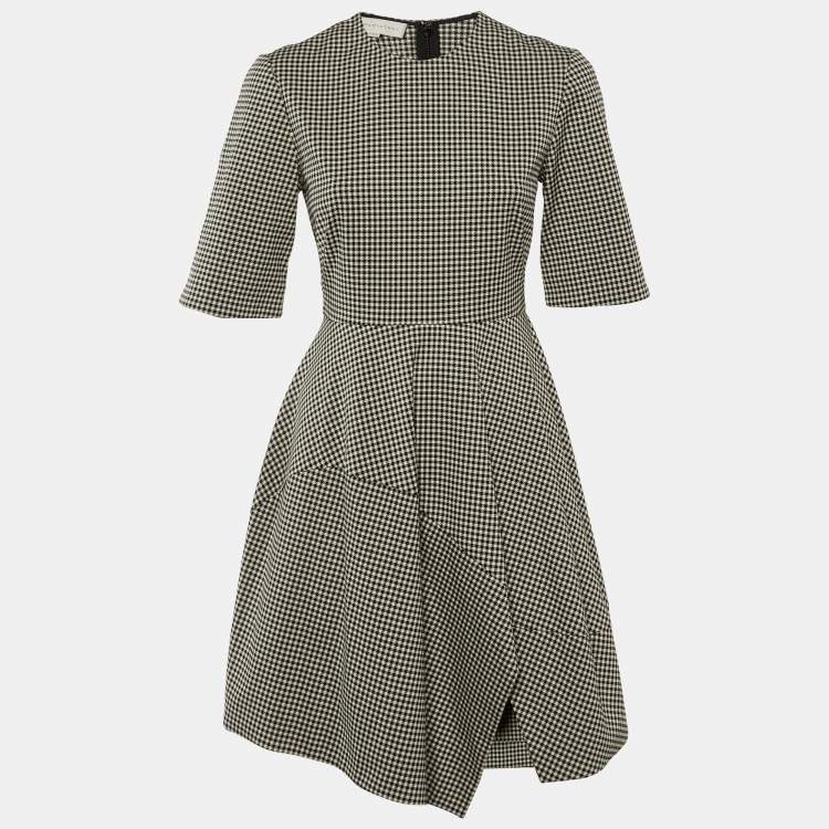 Pre Owned Stella McCartney Black/Cream Houndstooth Pattern Cotton Asymmetrical Dress S