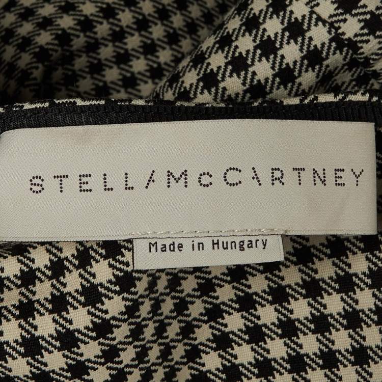 Pre Owned Stella McCartney Black/Cream Houndstooth Pattern Cotton Asymmetrical Dress S