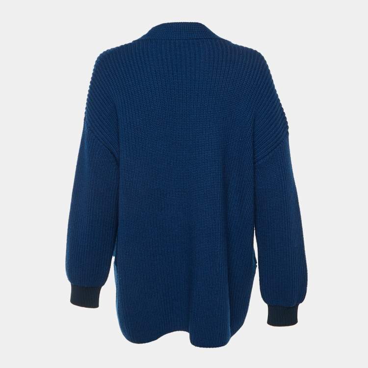 مملوكة مسبقًا Stella McCartney Blue Wool Rib Knit Asymmetrical Buttoned Cardigan S