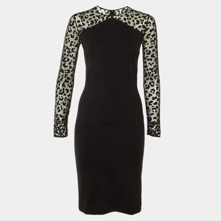 Pre Owned Stella McCartney Black Jersey & Mesh Knee Length Sheath Dress S