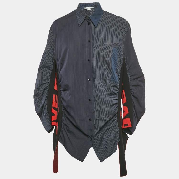 Pre Owned Stella McCartney Navy Blue Pinstripe Cotton Ruche Shirt M