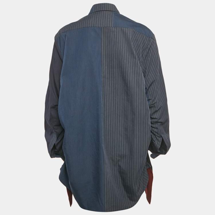 Pre Owned Stella McCartney Navy Blue Pinstripe Cotton Ruche Shirt M