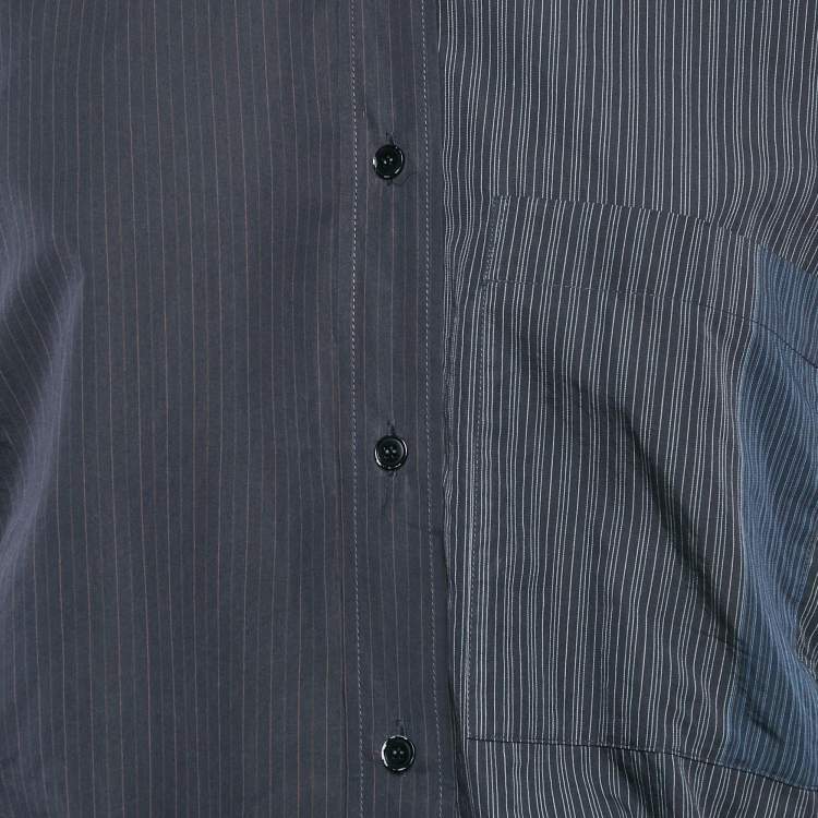 Pre Owned Stella McCartney Navy Blue Pinstripe Cotton Ruche Shirt M