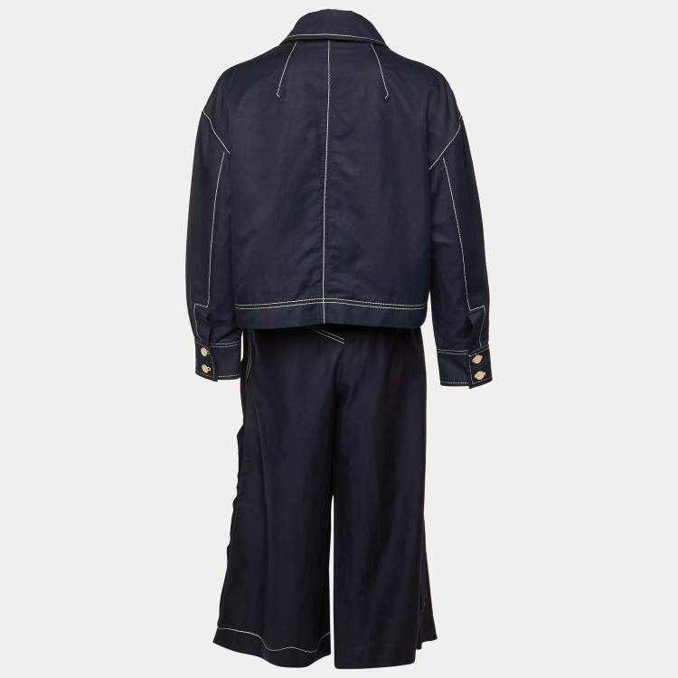 Pre Owned Stella McCartney Navy Blue Cotton &Linen Blend Zip Up Jacket & Pants Set L