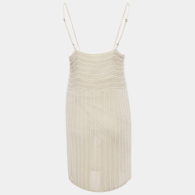Pre Owned Stella McCartney Beige Silk Chiffon beaded Mini Dress S