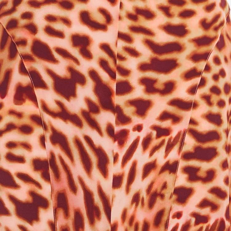 Pre Owned Stella McCartney Brown Leopard Print Silk Asymmetric Midi Skirt M