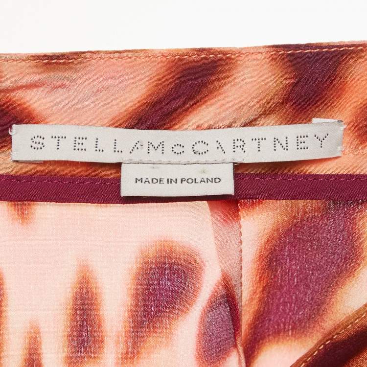 Pre Owned Stella McCartney Brown Leopard Print Silk Asymmetric Midi Skirt M