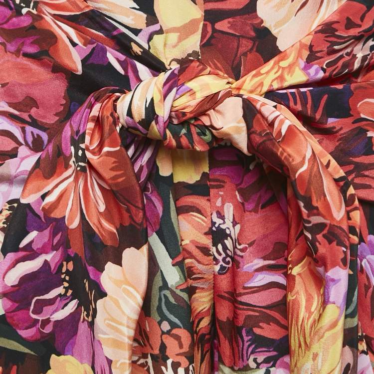 Pre Owned Stella McCartney Red Floral Print Silk Tie-Up Trousers S