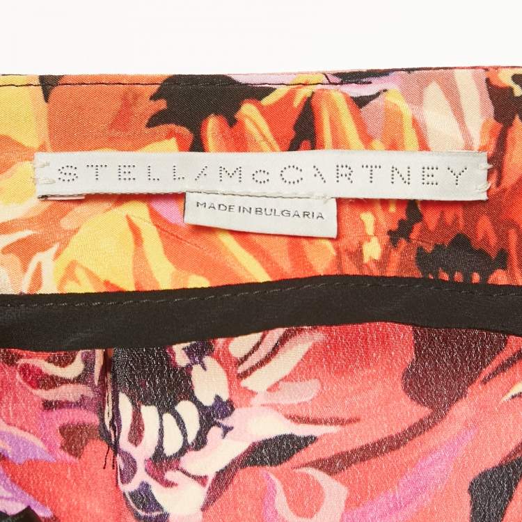 Pre Owned Stella McCartney Red Floral Print Silk Tie-Up Trousers S