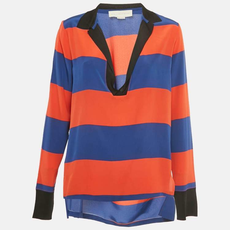Pre Owned Stella McCartney Blue /Orange Striped Silk Full Sleeve Top S