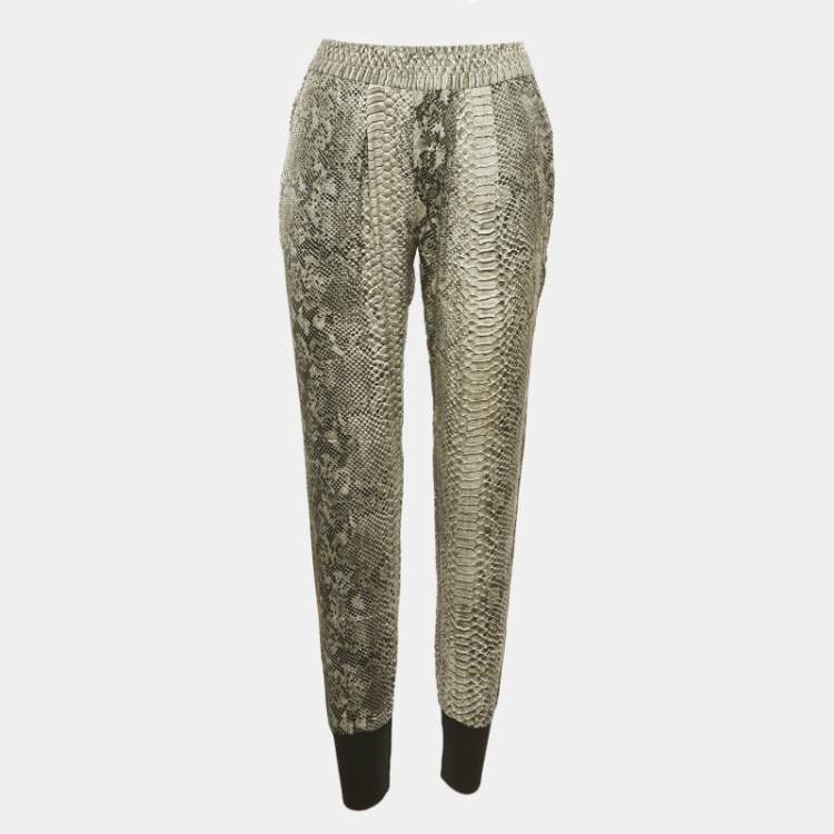 Pre Owned Stella McCartney Grey Snakeskin Print Silk Rib Hem Joggers S