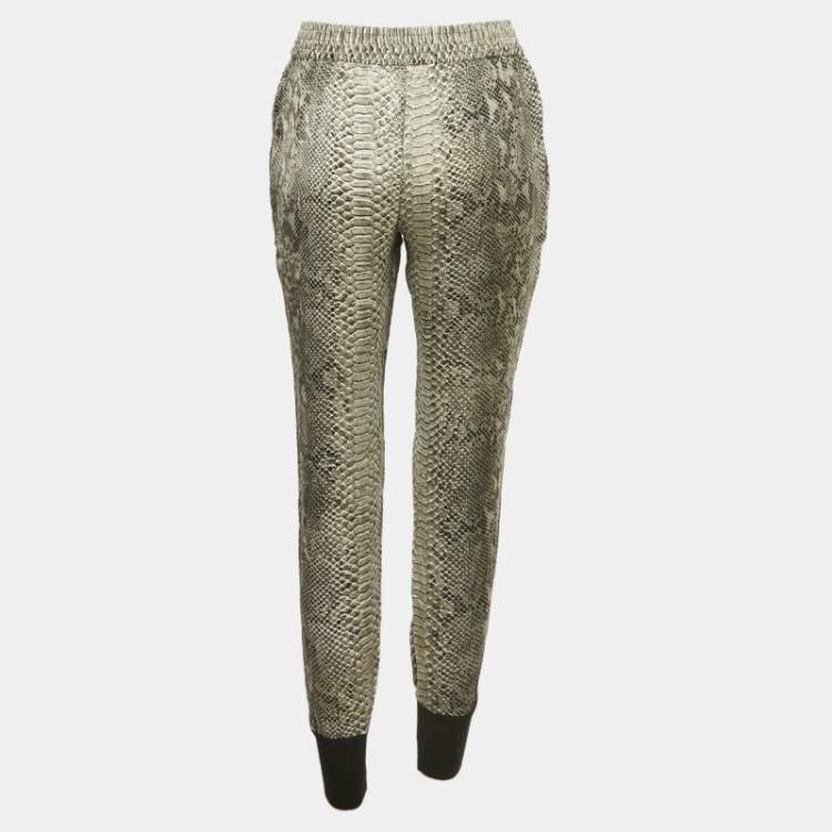 Pre Owned Stella McCartney Grey Snakeskin Print Silk Rib Hem Joggers S