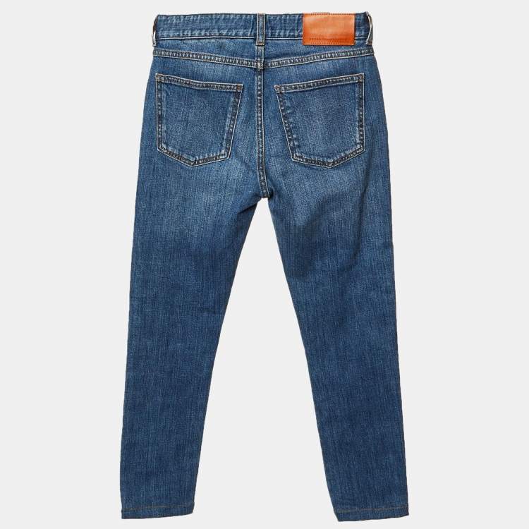 Pre Owned Stella McCartney Blue Denim Logo Tape Detail Skinny Jeans S Waist 24"