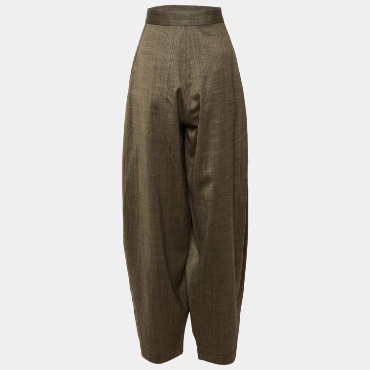Pre Owned Stella McCartney Brown Striped Wool Wide Leg Trousers M