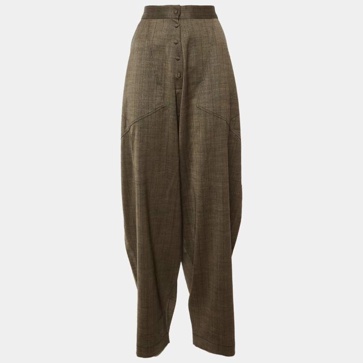 Pre Owned Stella McCartney Brown Striped Wool Wide Leg Trousers M