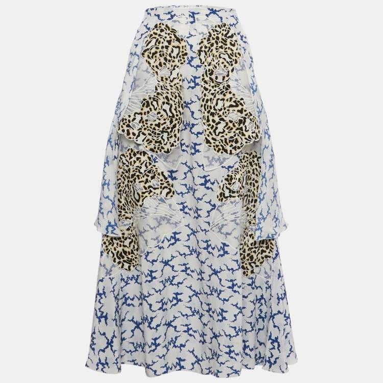 Pre Owned Stella McCartney White Printed Silk Ruffled Midi Skirt M