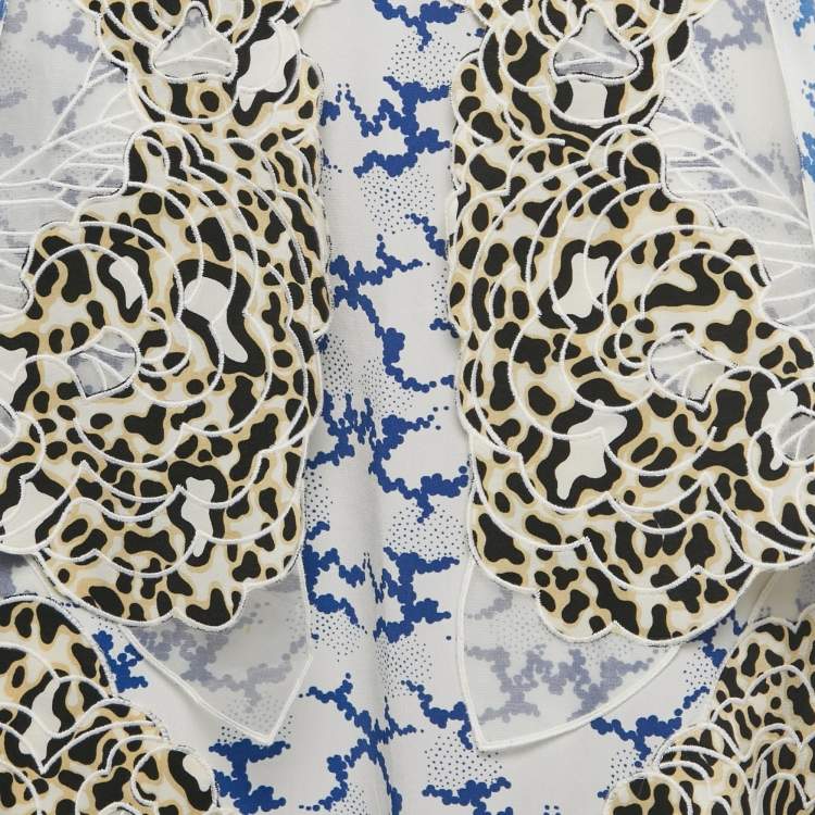 Pre Owned Stella McCartney White Printed Silk Ruffled Midi Skirt M