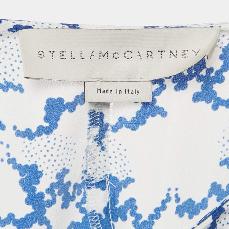 Pre Owned Stella McCartney White Printed Silk Ruffled Midi Skirt M