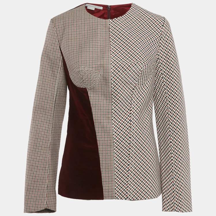 مملوكة مسبقًا Stella McCartney Burgundy Velvet & Patterned Wool Patch Detail Top S