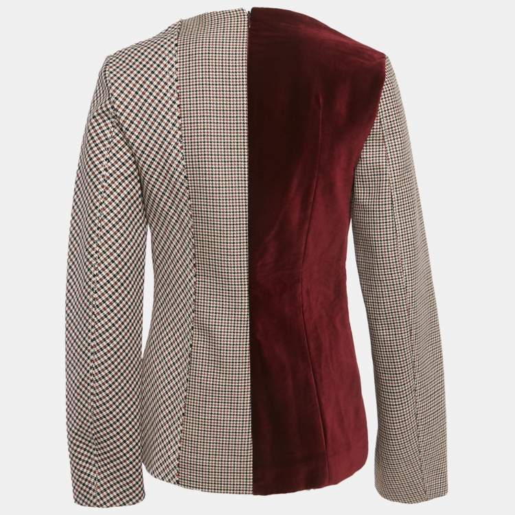مملوكة مسبقًا Stella McCartney Burgundy Velvet & Patterned Wool Patch Detail Top S