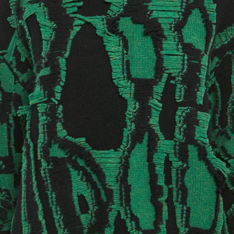 Pre Owned Stella McCartney Black/Green Frayed Knit Crewneck Sweater M