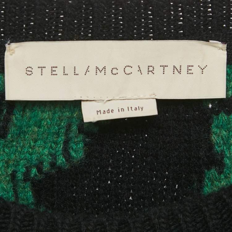 Pre Owned Stella McCartney Black/Green Frayed Knit Crewneck Sweater M
